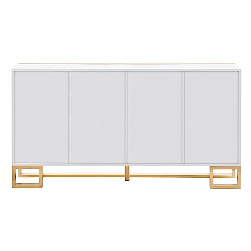White and Gold Buffet Table with 3 Drawers 2 Doors D293