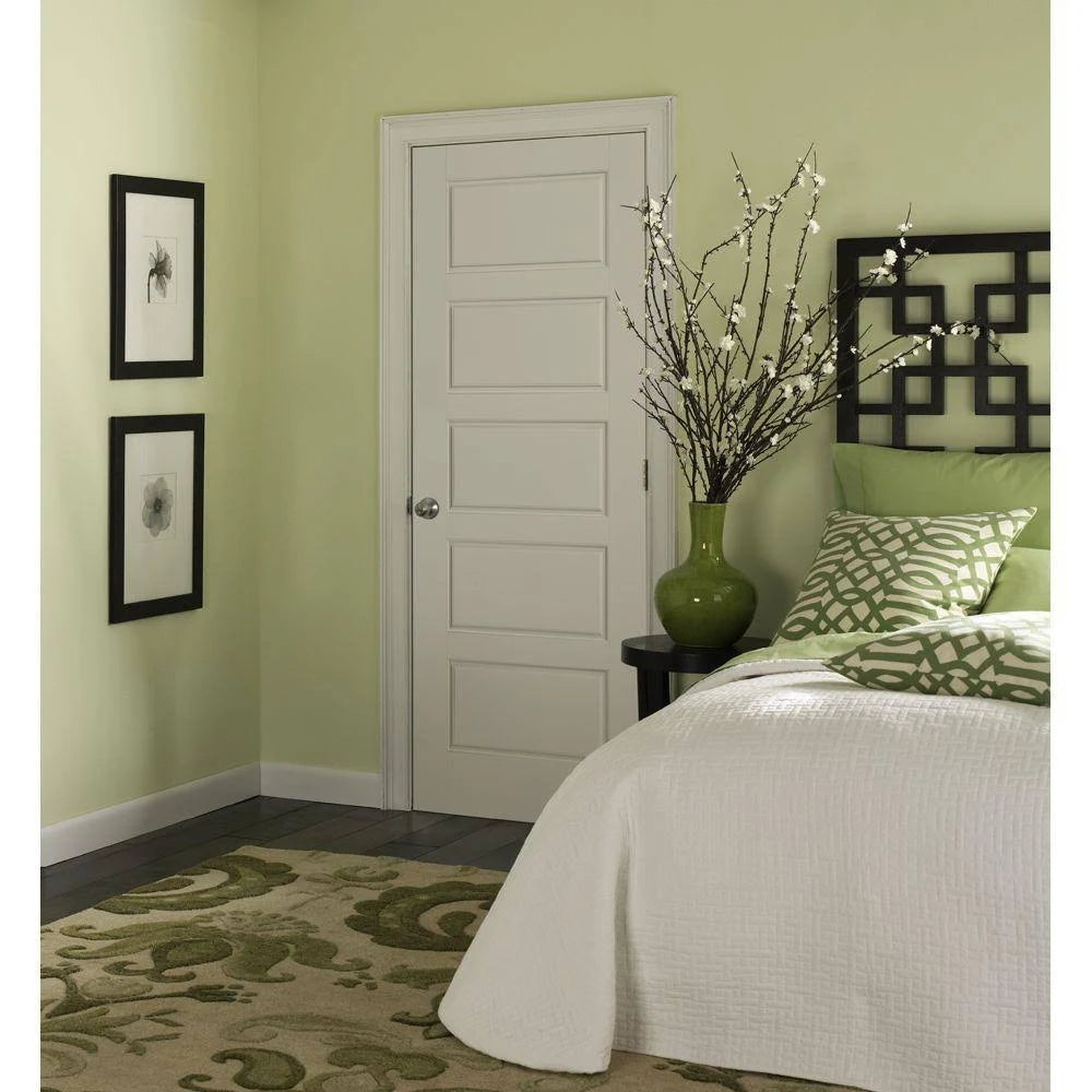 36 in. x 80 in. 5-Panel Left-Handed Hollow-Core Smooth Primed Composite Prehung Interior Door S733
