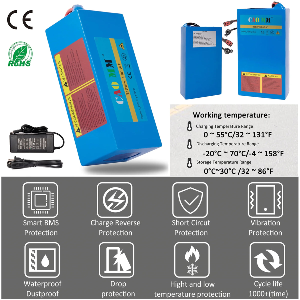 48V 14Ah Lithium Battery T-Plug 30A BMS for 1000W Electric Bike G397309