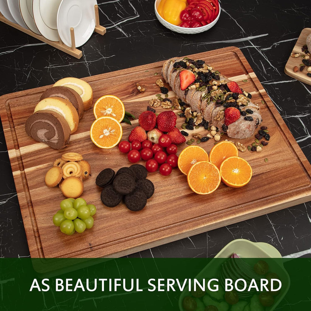 Acacia Wood Cutting Board 24x18 inch with Handle Juice Groove V150