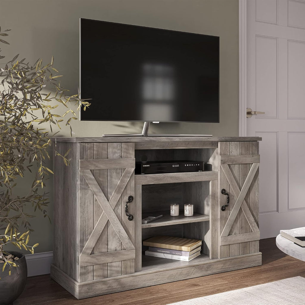 Industrial Electric Fireplace TV Stand with Open Storage Shelves Q32619
