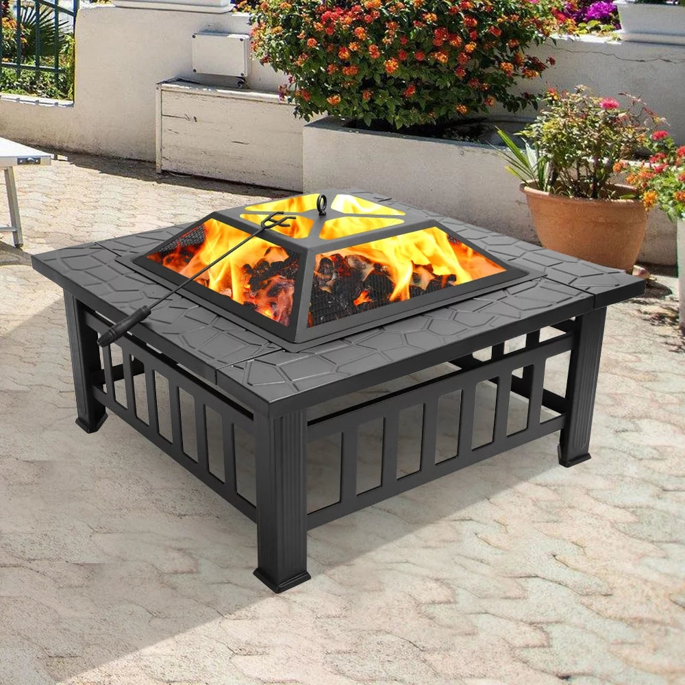32" Outdoor Metal Square Fire Pit F652