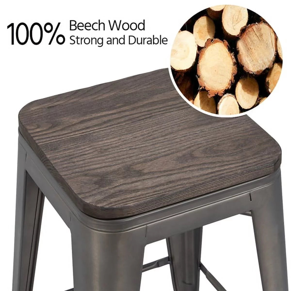 24" Counter Bar Stool with Wooden Seat N1939