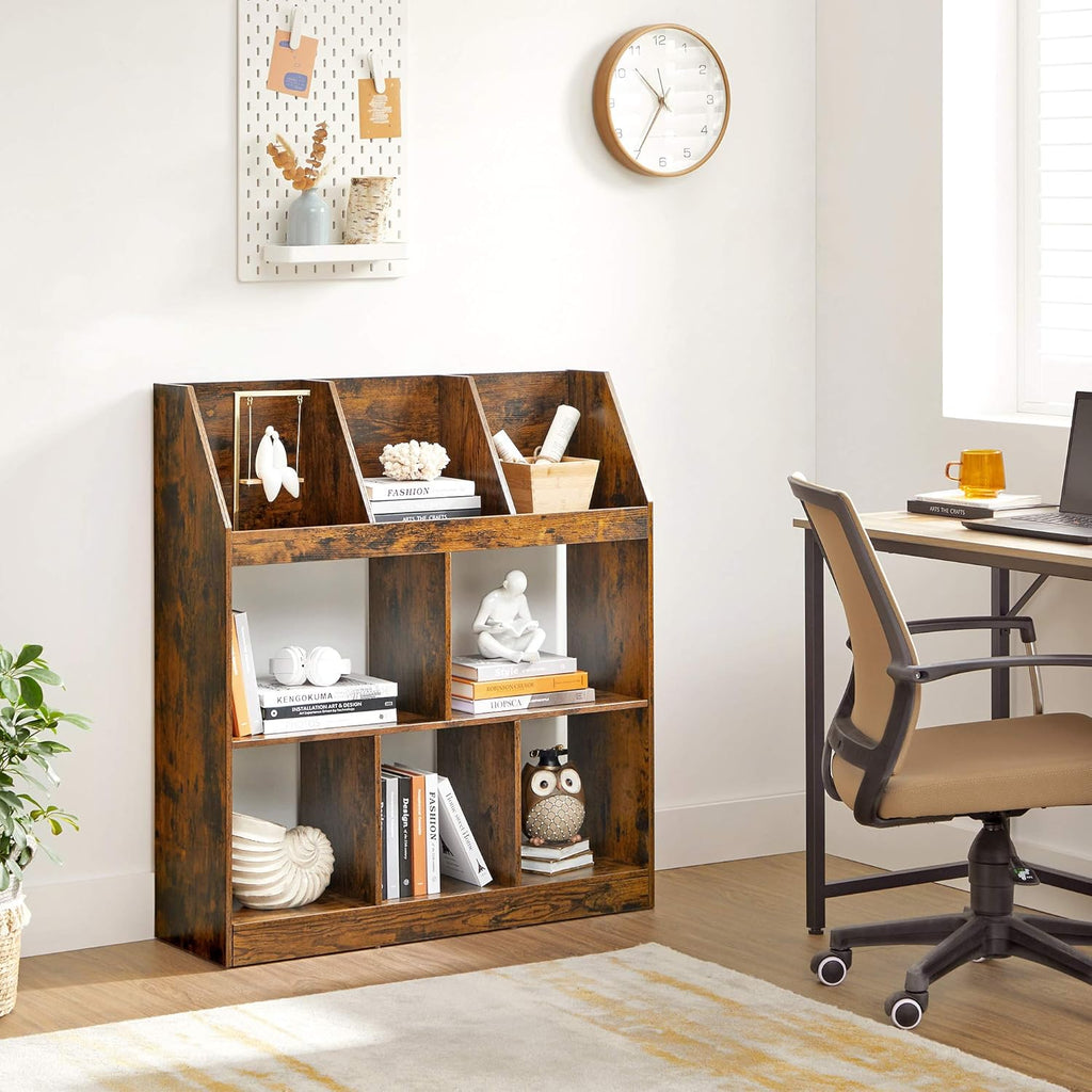 Rustic Brown Bookshelf with Cubbyholes G631