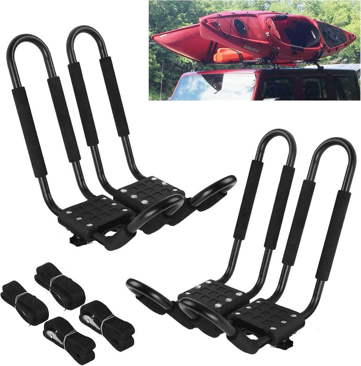 Kayak Roof Rack J-Bar Carrier Holder, Set of 4 Pack of 2 A381014