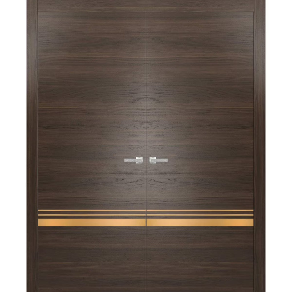 Solid French Double Doors 48 x 84 inches Wood with Frosted Glass U807