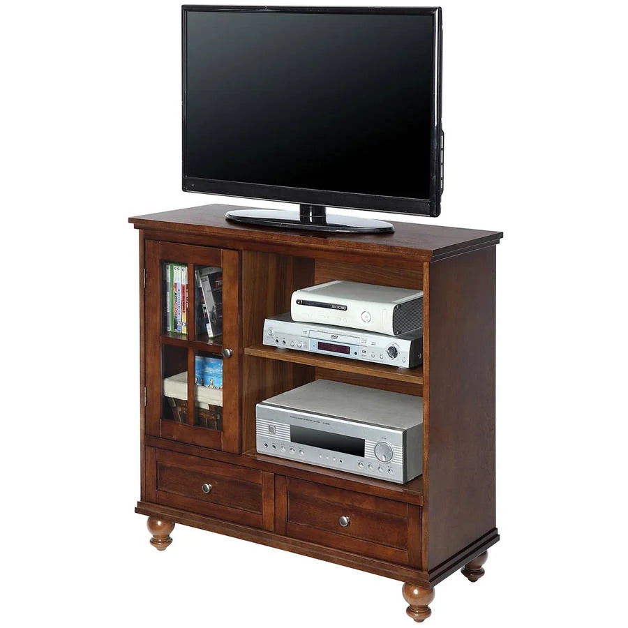 2 Drawer TV Stand with Storage Cabinet and Shelves, Dark Walnut F1652