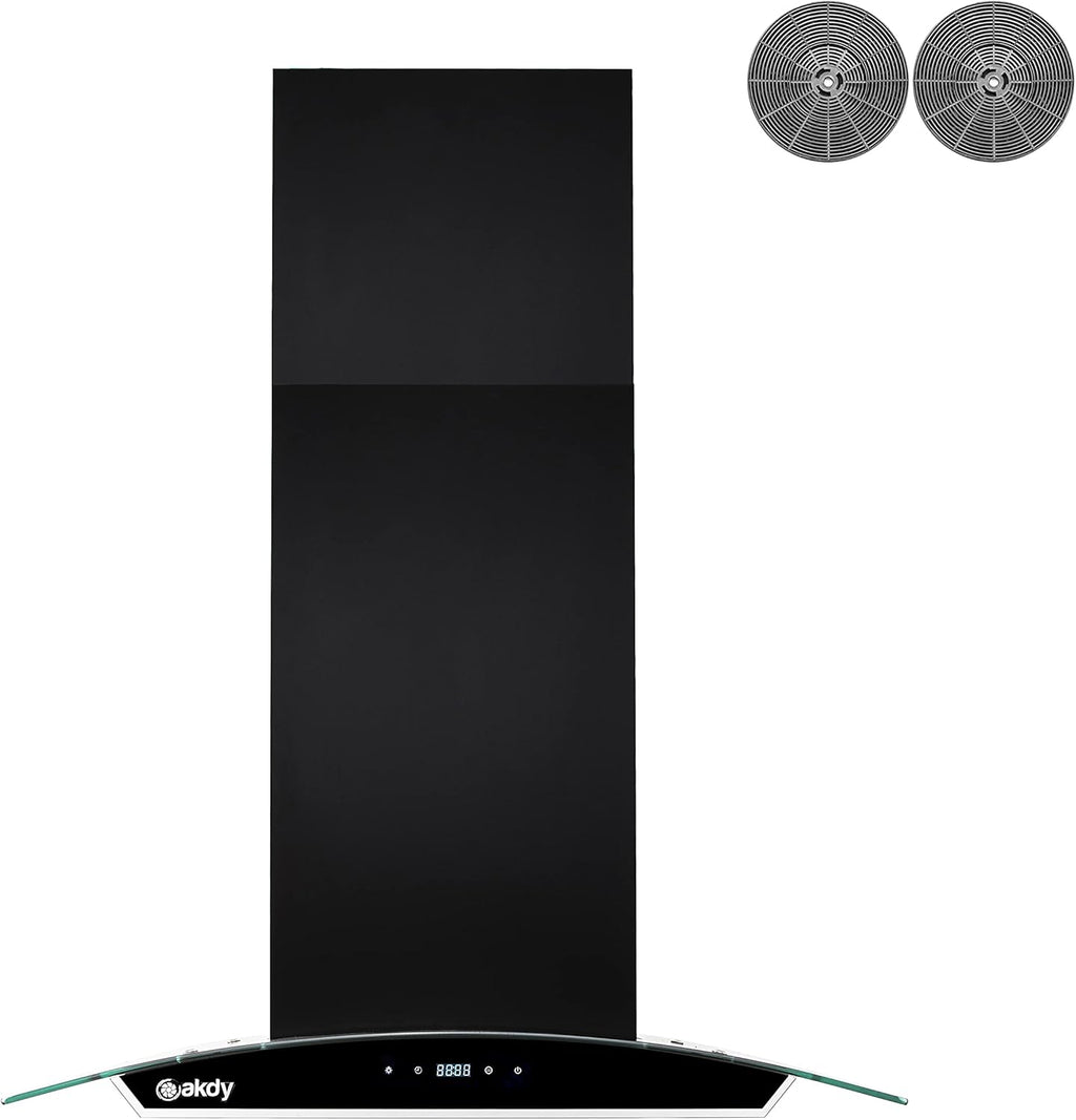 36 in. 343 CFM Convertible Island Mount Range Hood Black Painted Stainless Steel Glass Carbon Filters I73564