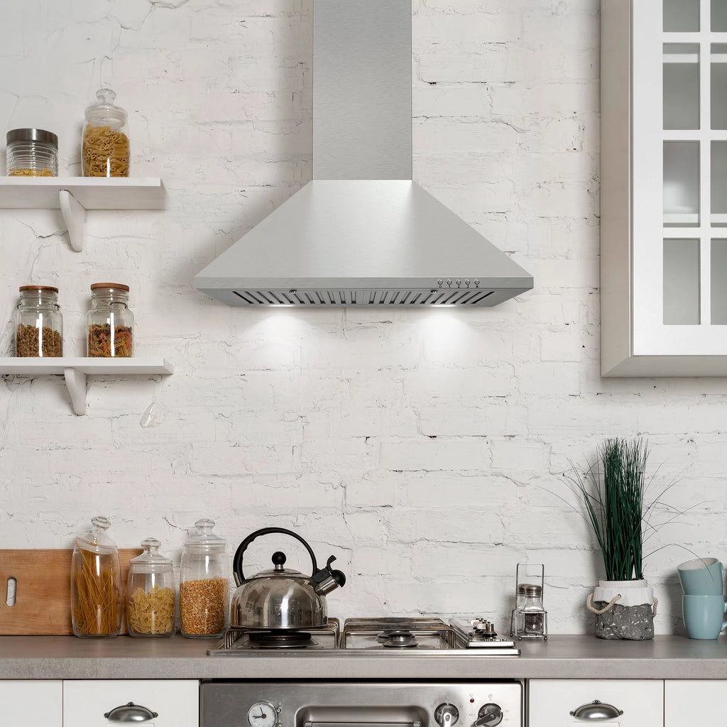 24 in. Ducted Wall Mount Range Hood in Stainless Steel with LED Lighting and Permanent Filters U476