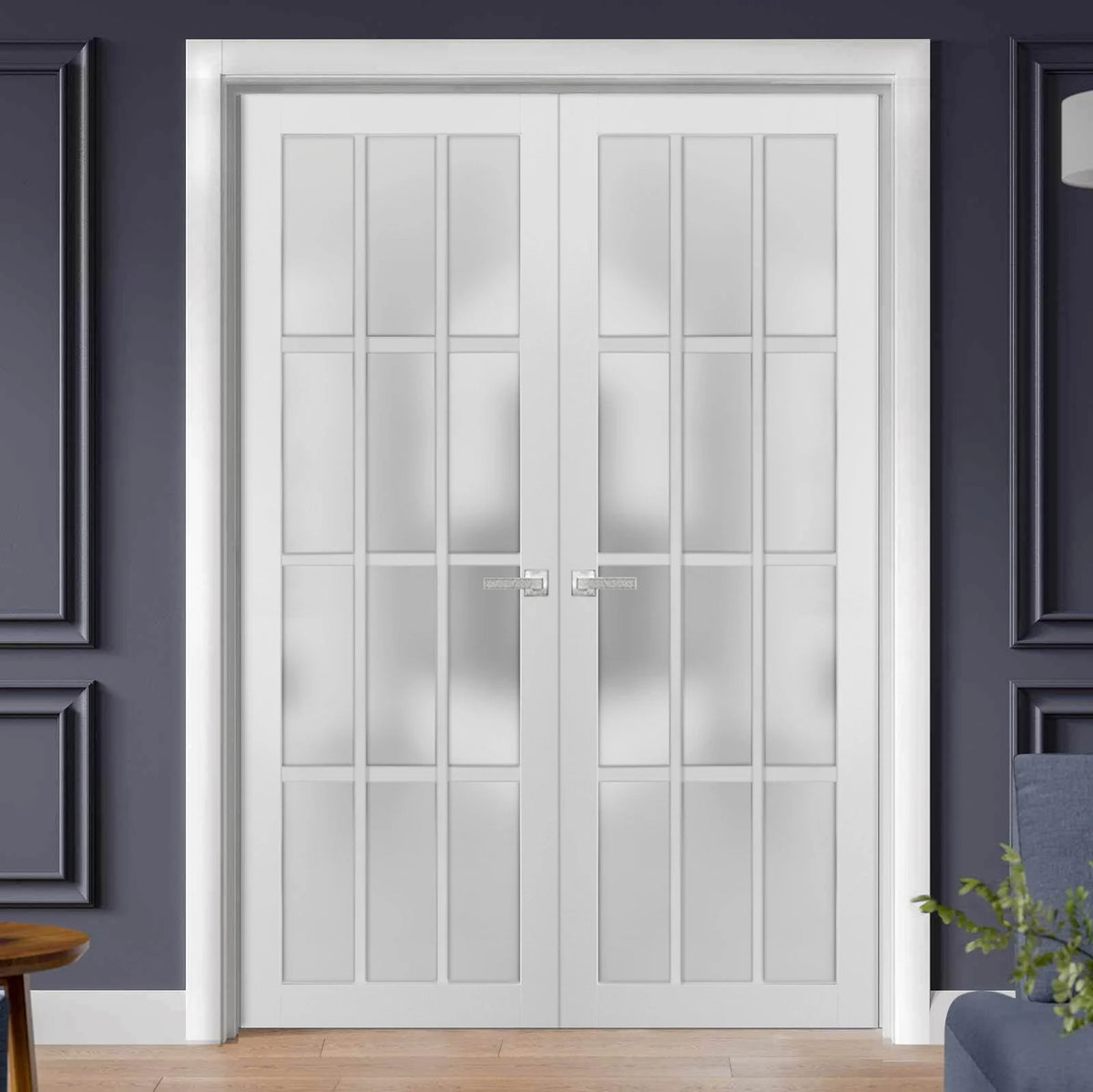 Solid French Double Doors 48 x 80 inches Frosted Glass 12 Lites L4282