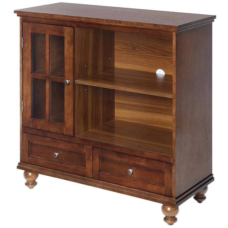2 Drawer TV Stand with Storage Cabinet and Shelves, Dark Walnut F1652