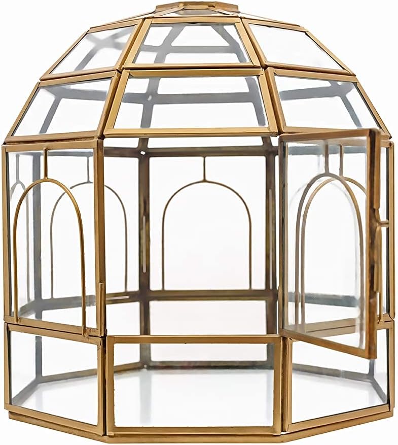 Large Glass Terrarium 10 x 9 x 9 Brass Z305345