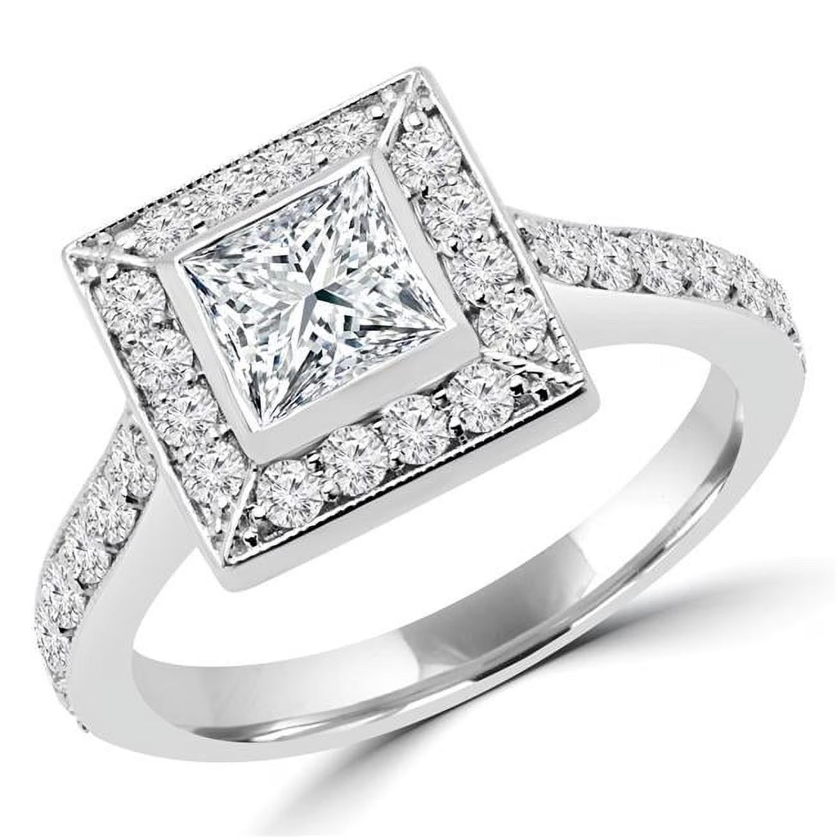 1.25 CTW Princess Diamond Halo Engagement Ring in 14K White Gold U947429