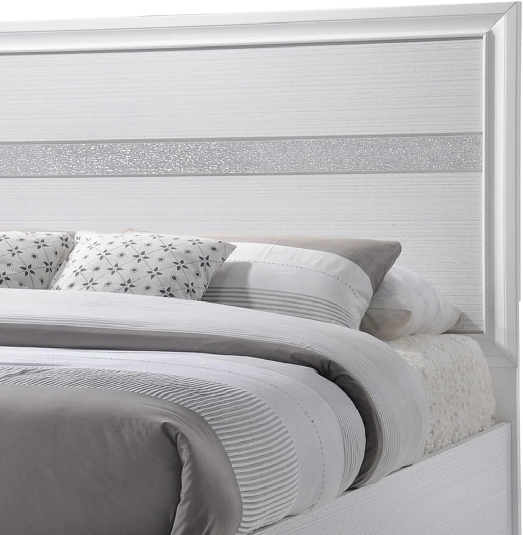King Size Wooden Bed with Storage Drawers, White Q495023