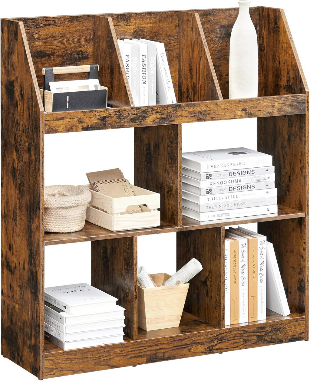 Rustic Brown Bookshelf with Cubbyholes G631