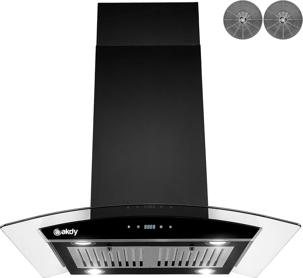 36 in. 343 CFM Convertible Island Mount Range Hood Black Painted Stainless Steel Glass Carbon Filters I73564