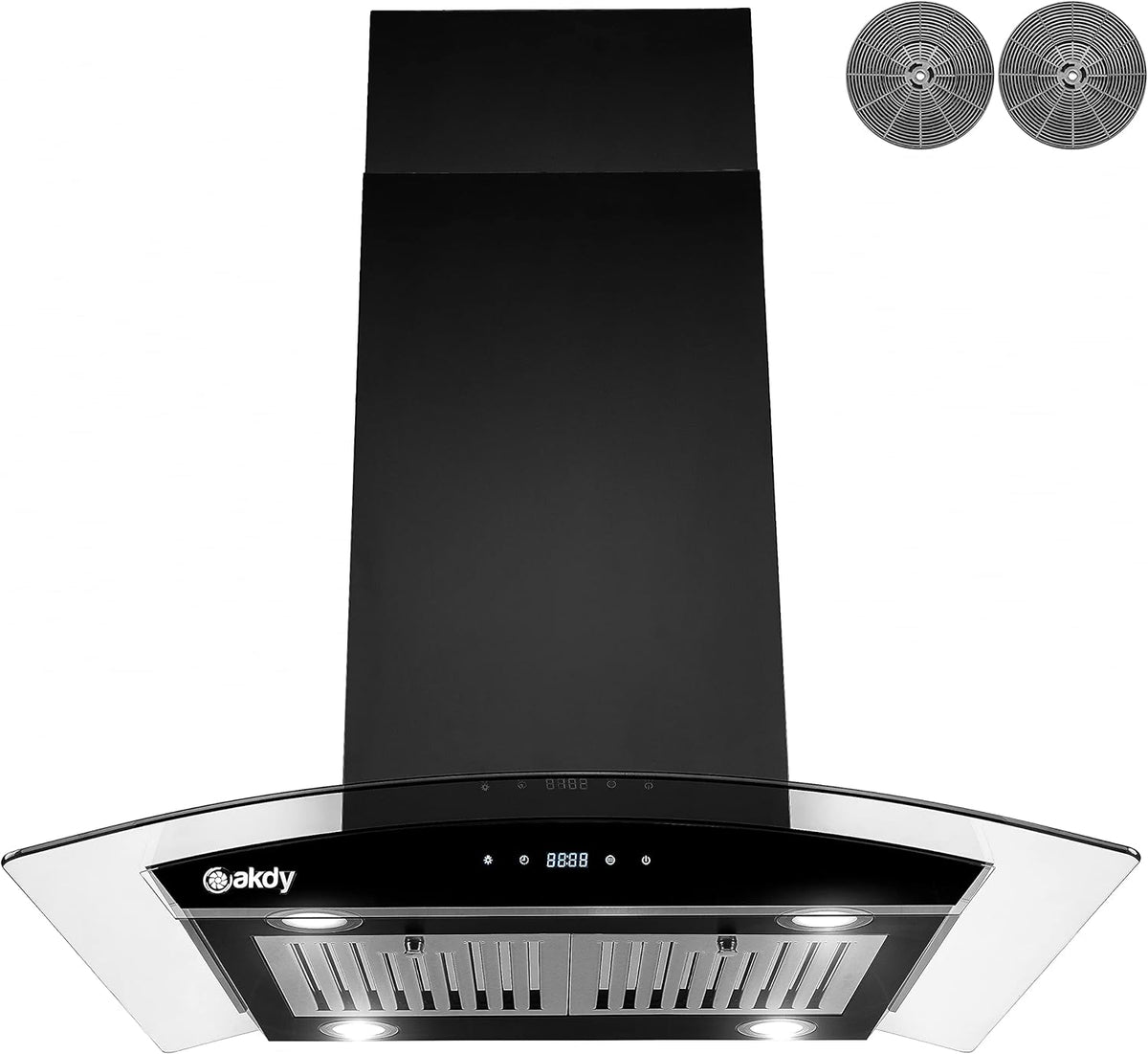 36 in. 343 CFM Convertible Island Mount Range Hood Black Painted Stainless Steel Glass Carbon Filters I73564