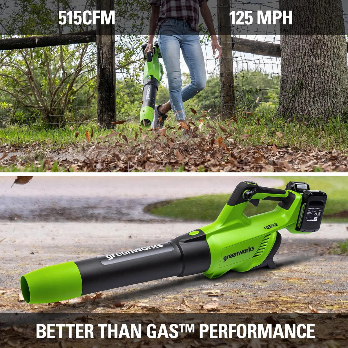 48V Brushless Leaf Blower 515CFM 125MPH with 2 2.0Ah Batteries & 4A Dual Port Charger S4446