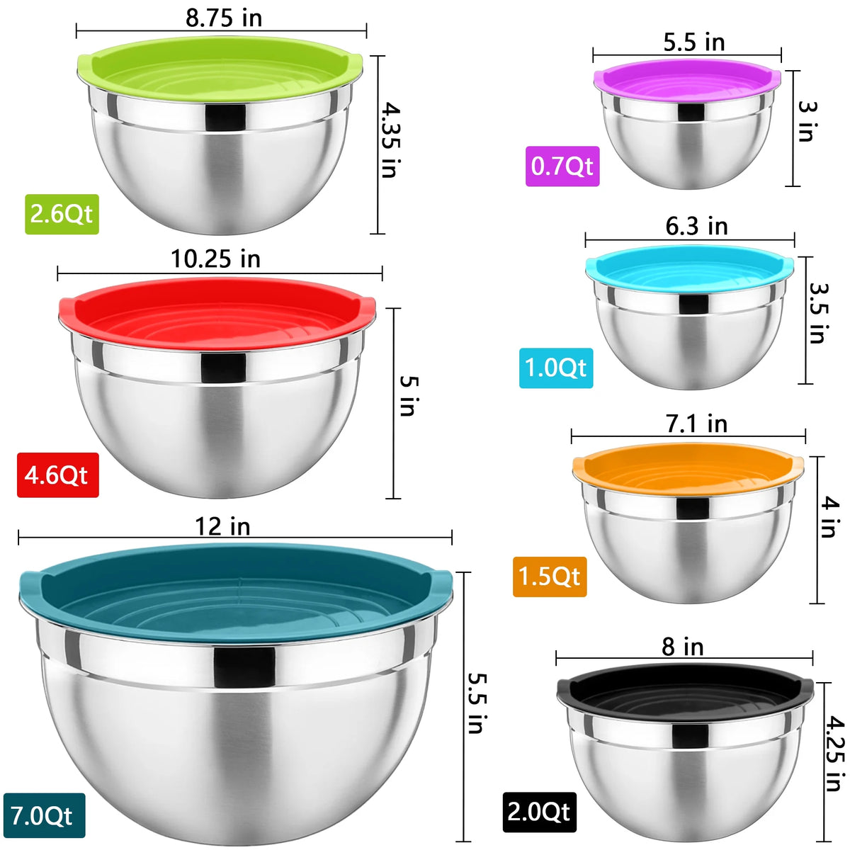 Stainless Steel Mixing Bowls with Lids Set of 7 L2331