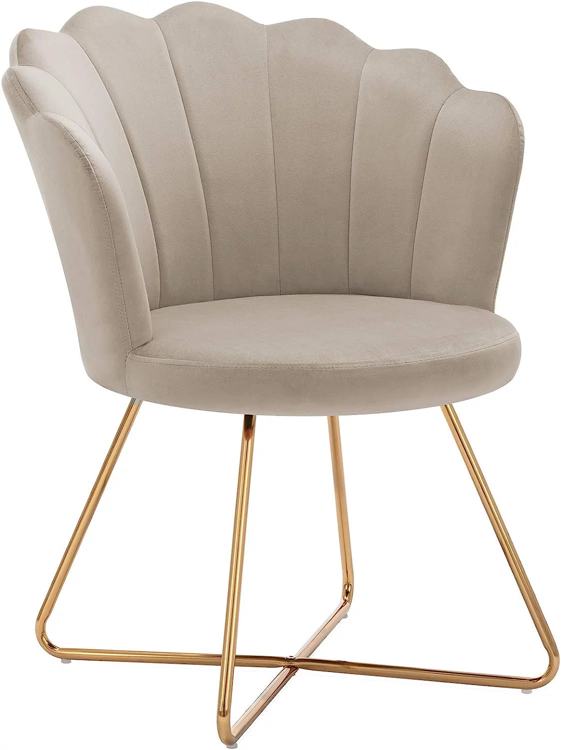 Khaki Velvet Accent Chair with Back and Gold Metal Legs I501576
