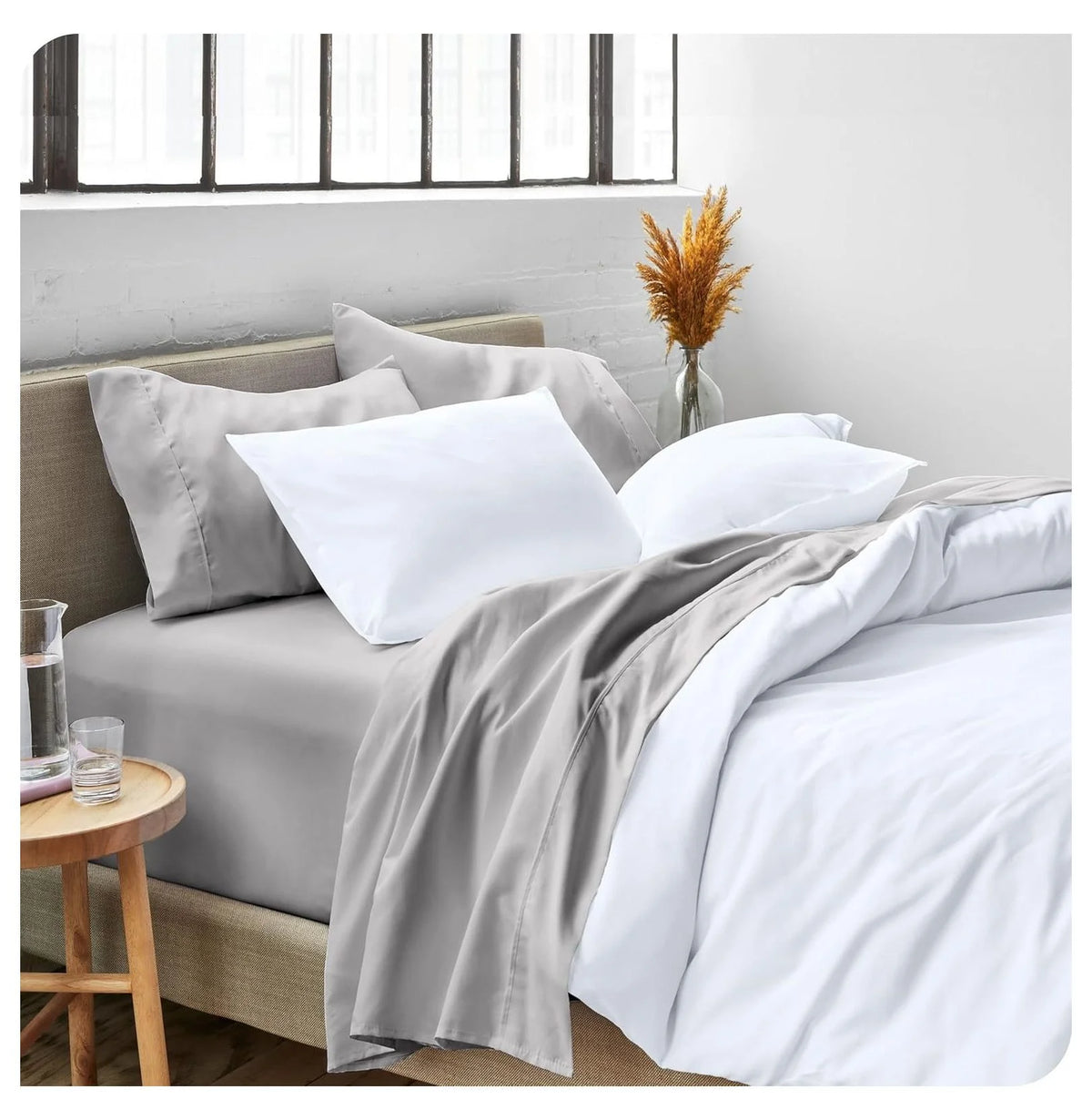 Light Grey 4 Piece Flex King Microfiber Bed Sheet Set I9833