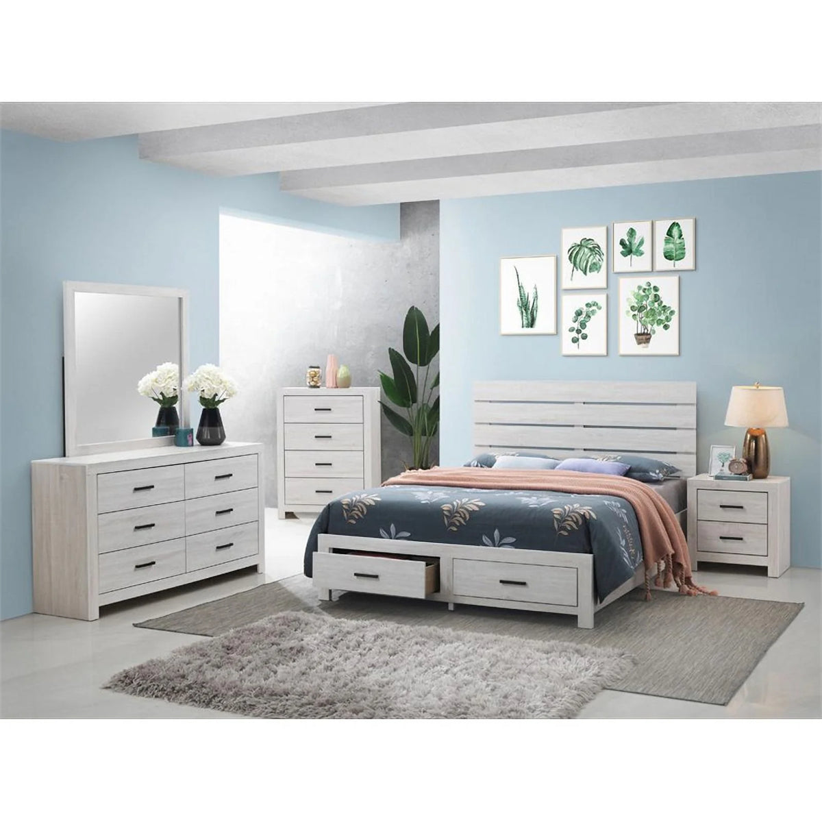 White Wood Eastern King Storage Bed C299