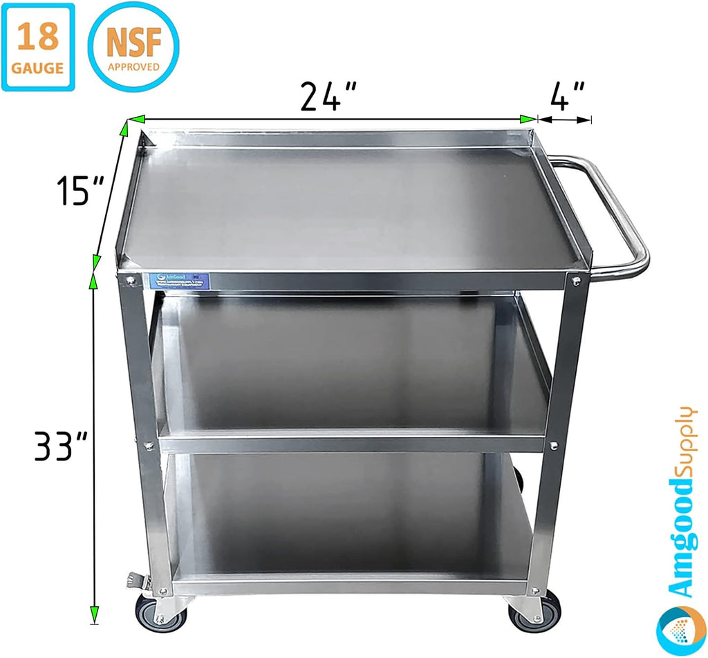 Stainless Steel 3 Shelf Utility Cart on Wheels with Handle T97862