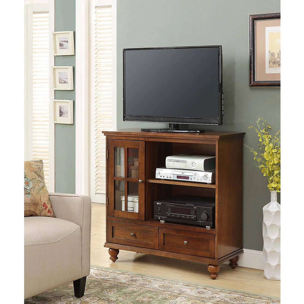 2 Drawer TV Stand with Storage Cabinet and Shelves, Dark Walnut F1652