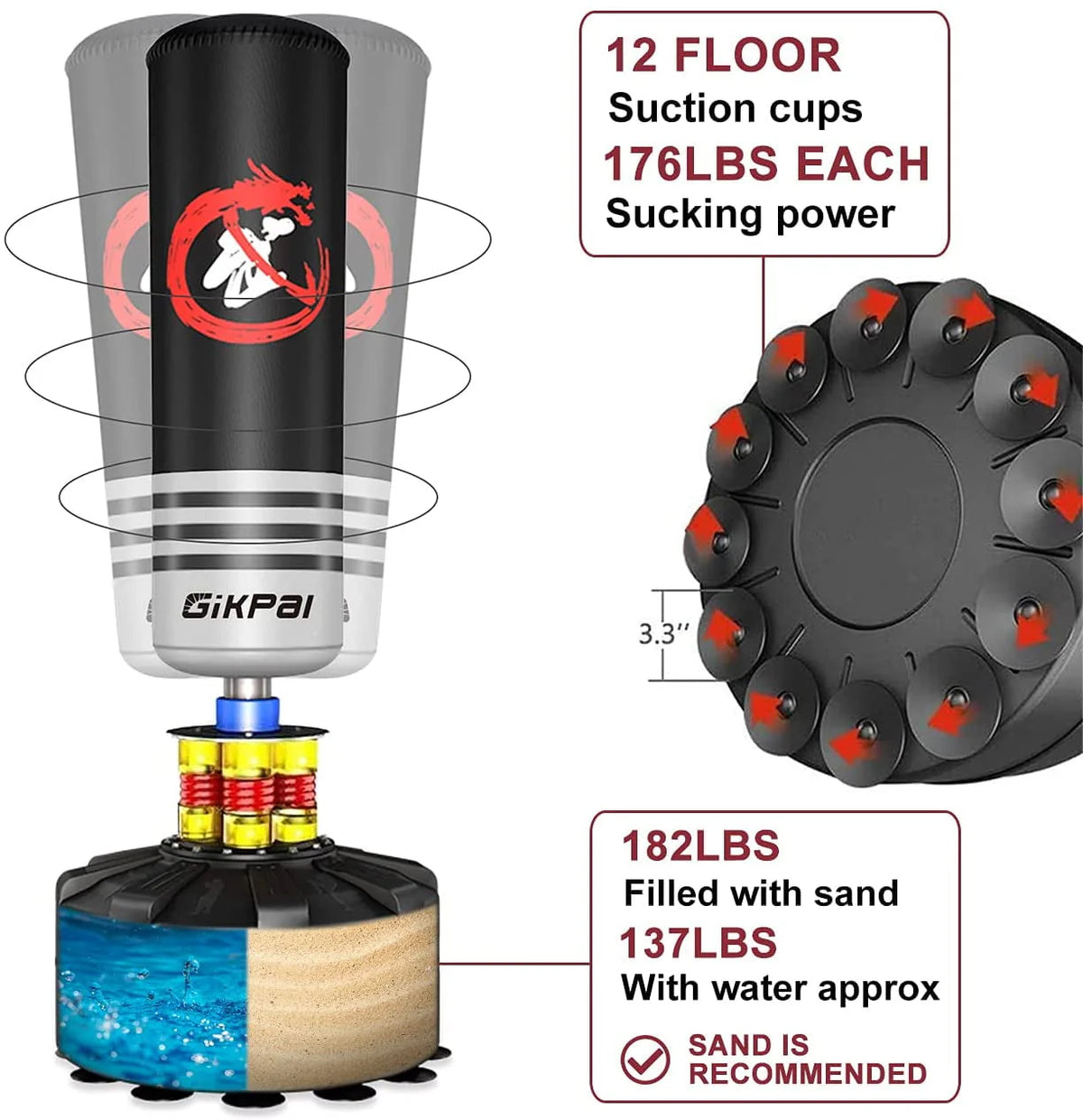 69'' 182lbs Freestanding Punching Bag with Stand V7469