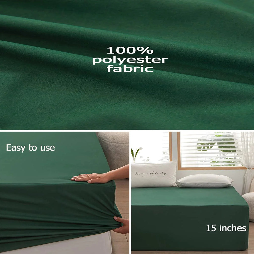 Dark Green Microfiber Queen Fitted Sheet, Deep Pocket 15 Inch N3804