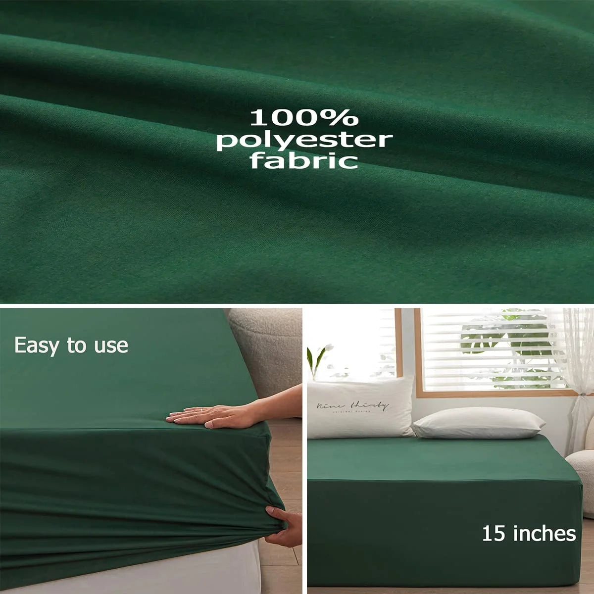 Dark Green Microfiber Queen Fitted Sheet, Deep Pocket 15 Inch N3804