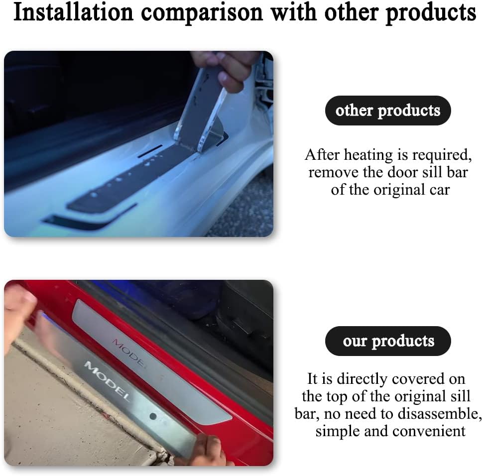 Door Sill Protector with LED Light, 4 Pieces Front/Rear Sill Plate Protector A6767