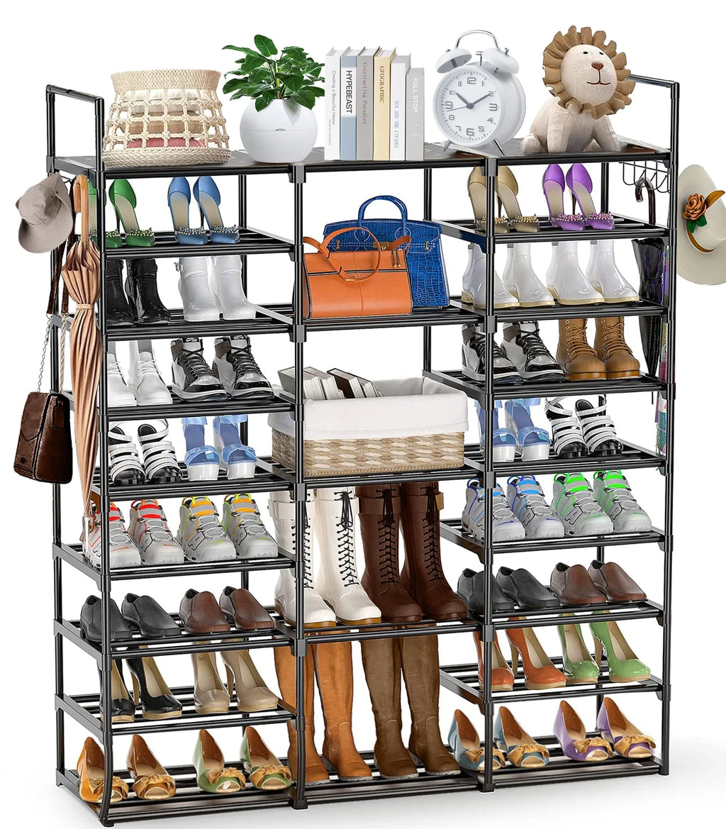 9 Tiers Metal Shoe Rack Storage Organizer Black G194713
