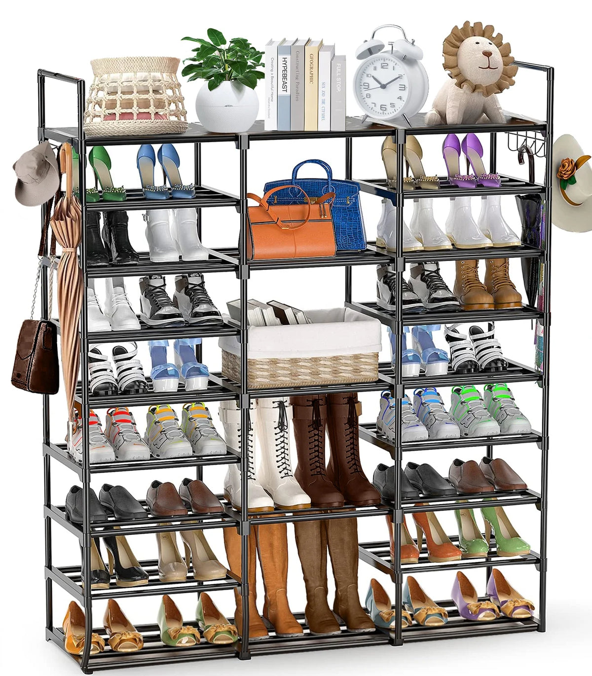 9 Tiers Metal Shoe Rack Storage Organizer Black G194713