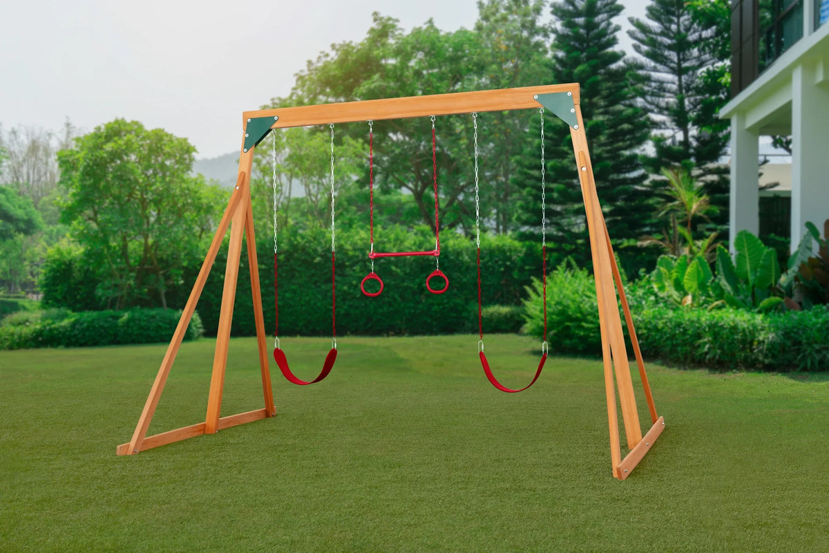 Cedar Swingset with Belt Swings and Trapeze Bar Q107132