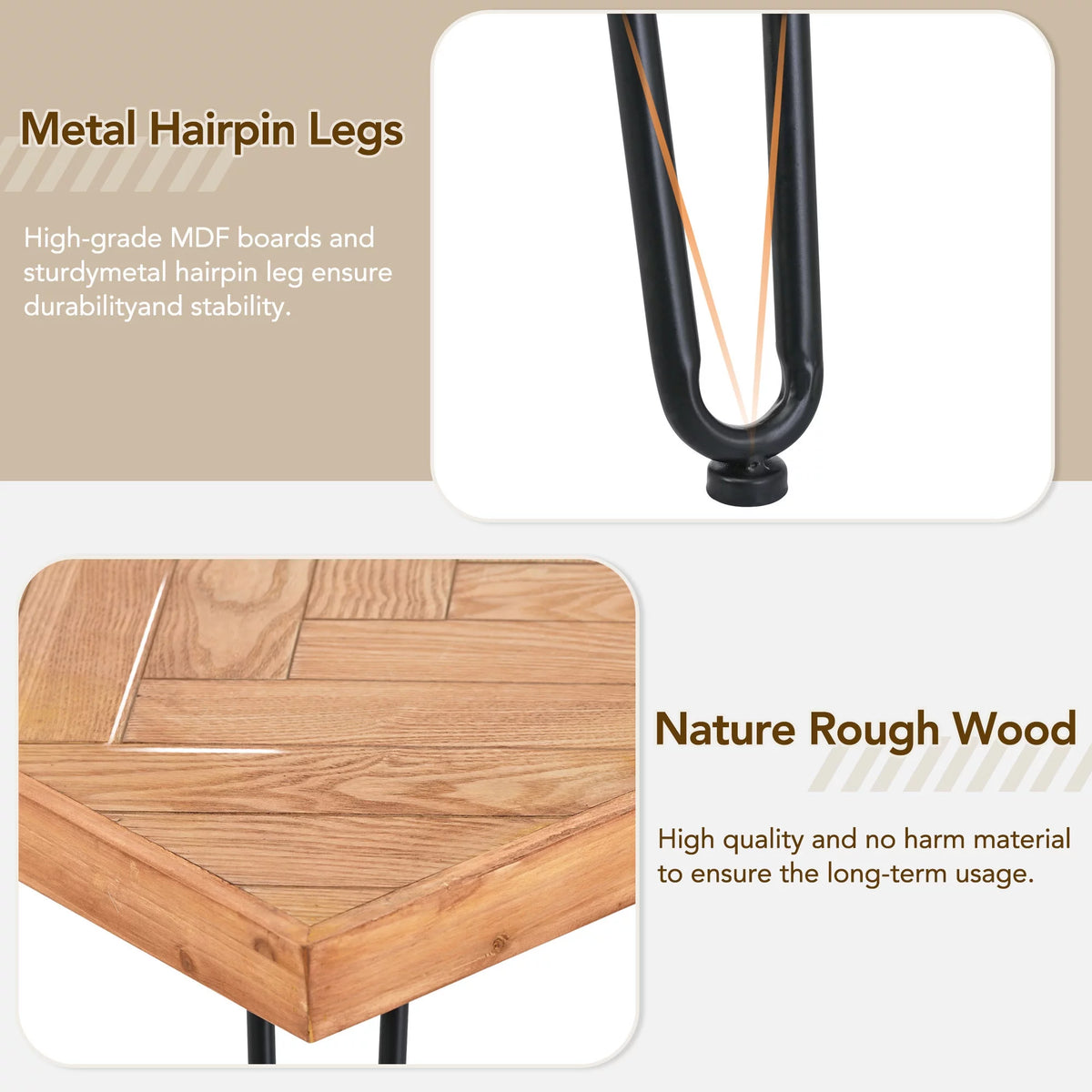 Modern Coffee Table with Chevron Pattern and Metal Hairpin Legs C59563