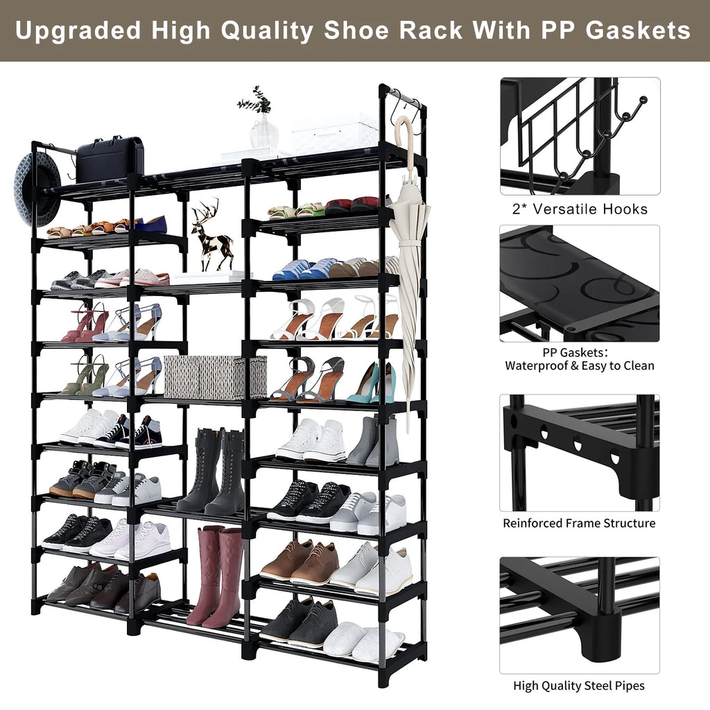 9 Tiers Metal Shoe Rack Storage Organizer Black G194713