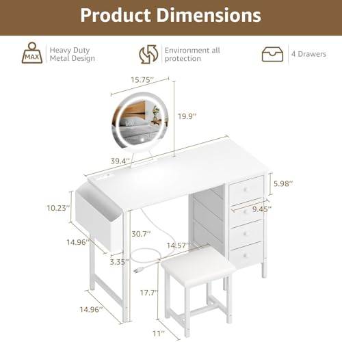 Gold Vanity Desk with Mirror and Light and Chair E519