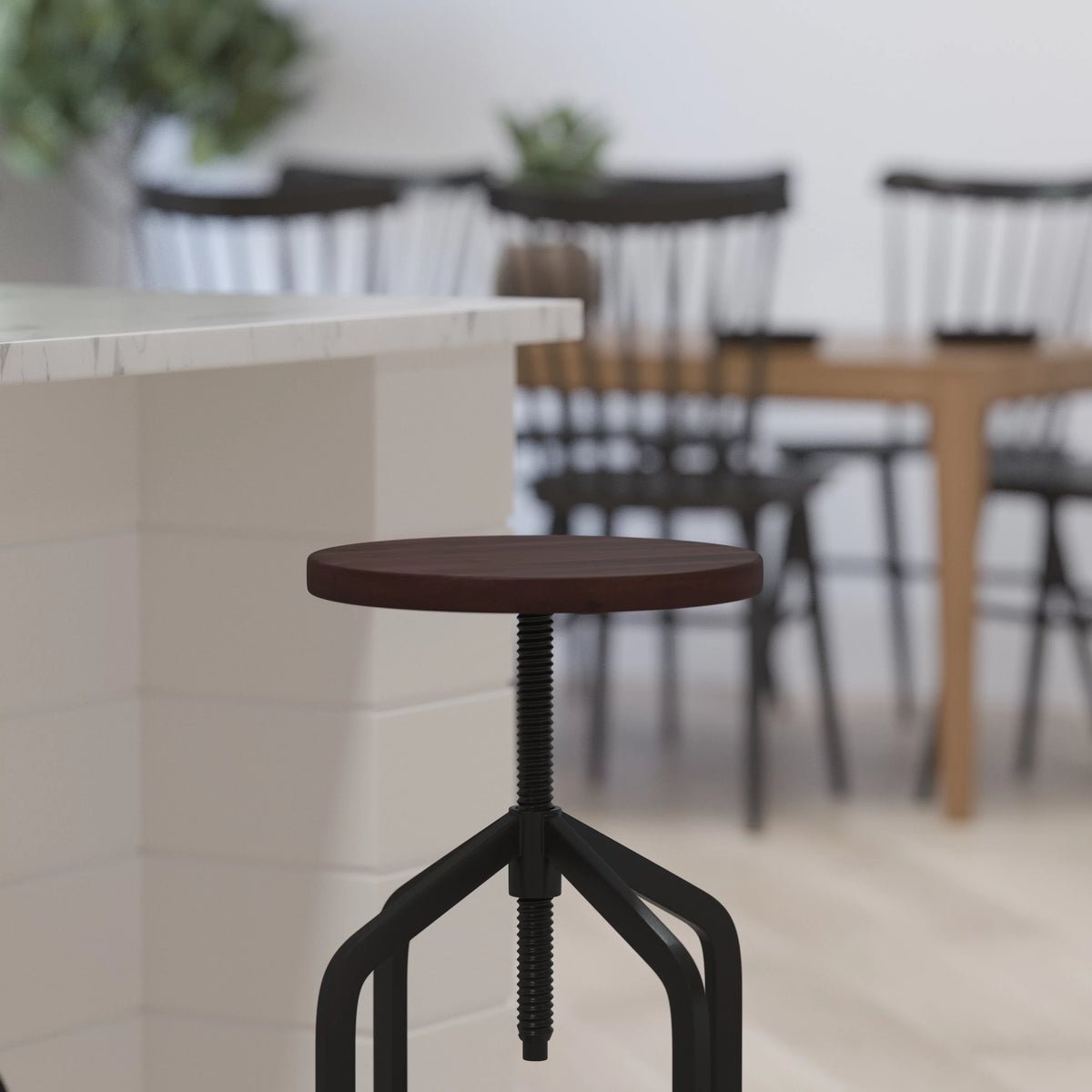 30 Inch Black Metal and Wood Adjustable Height Swivel Bar Stool C8620