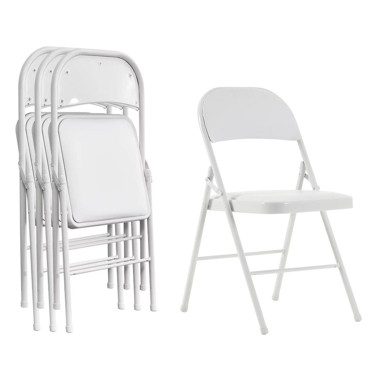 4 Pack White Folding Chairs with Metal Frame and Cushion O7054