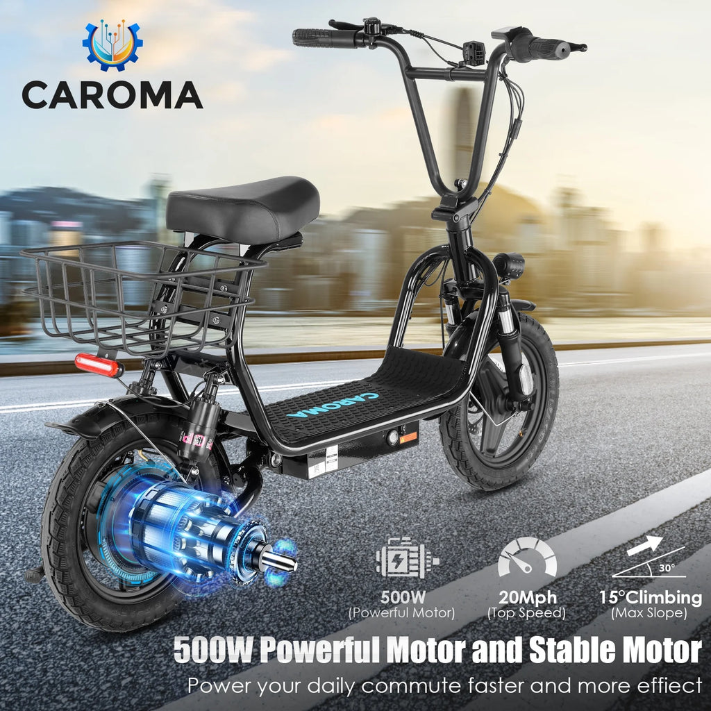 48V 500W Adults Electric Scooter with Removable Seat, 14" Off-road Pneumatic Tires, 20 MPH Max, 30 Miles Range, 350lbs Weight Limit, Black L2327