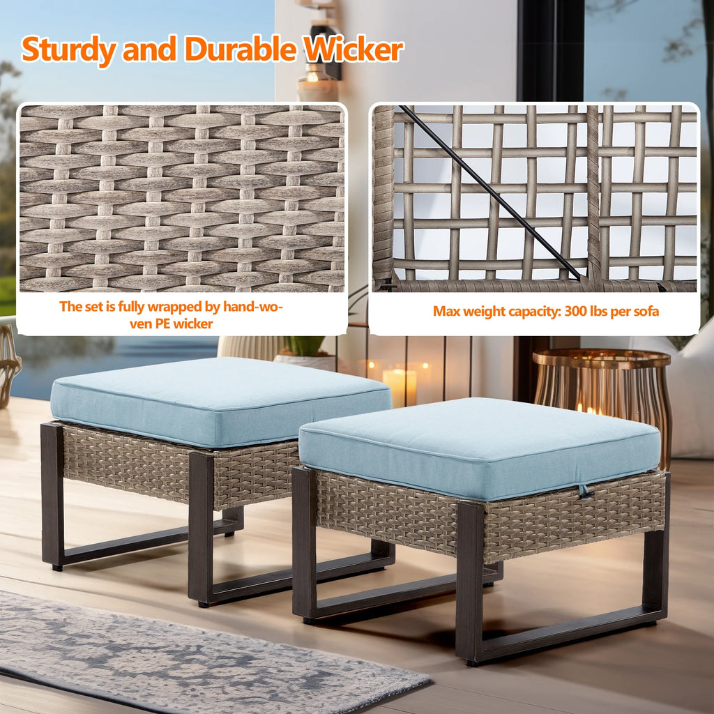 2-Piece PE Rattan Ottomans with Removable Cushions B913