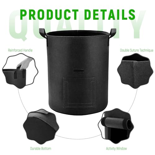 5 Pack 10 Gallon Potato Grow Bags with Flap and Handles, Heavy Duty Fabric Pots H4807
