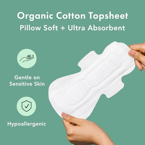 Organic Cotton Cover Pads, Regular Absorbency, Unscented, Ultra Thin Pads with Wings, 56 Total U211366