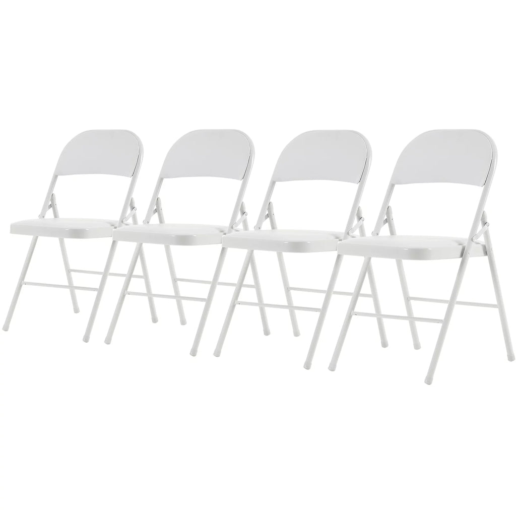 4 Pack White Folding Chairs with Metal Frame and Cushion O7054