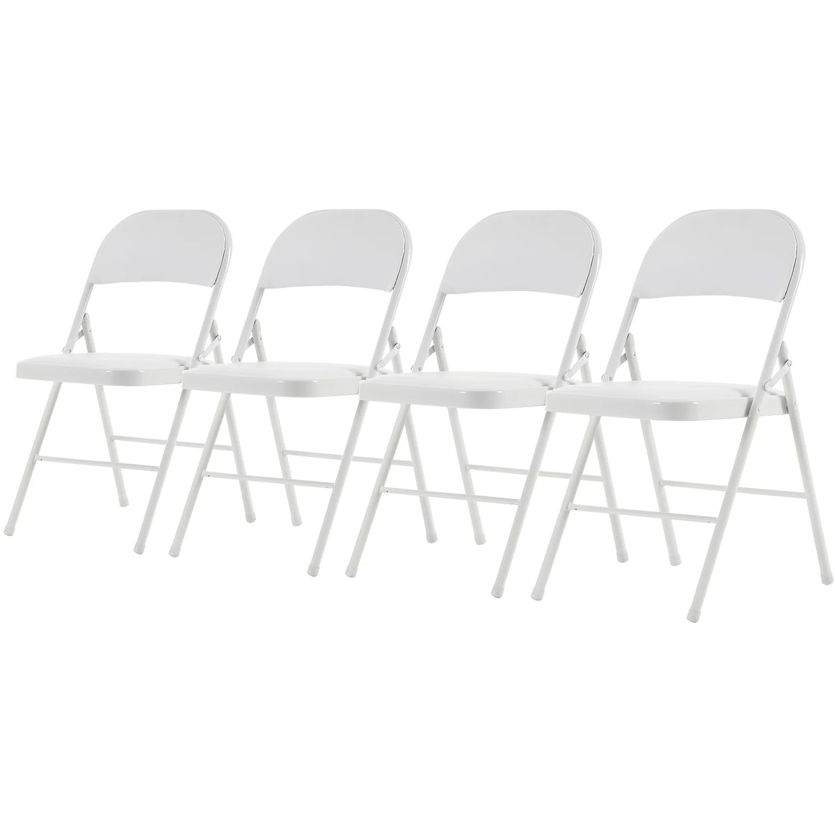4 Pack White Folding Chairs with Metal Frame and Cushion O7054