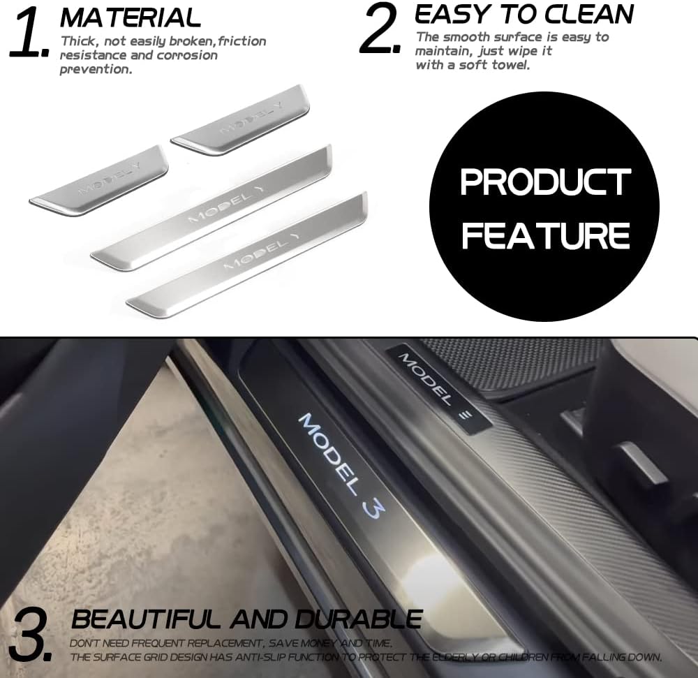 Door Sill Protector with LED Light, 4 Pieces Front/Rear Sill Plate Protector A6767
