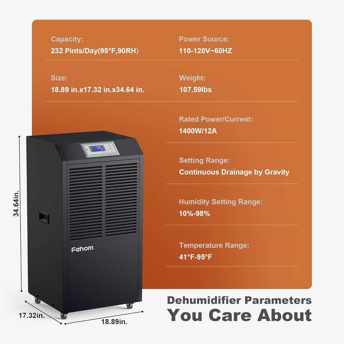 232 Pints Commercial Dehumidifier with Continuous Drain Hose J656216
