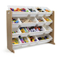 Kids Wood Toy Storage Organizer with 16 White Plastic Bins V394