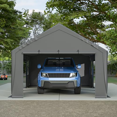 Carport 20x12ft Portable Garage with Roll-up Ventilated Windows & Removable Sidewalls F248